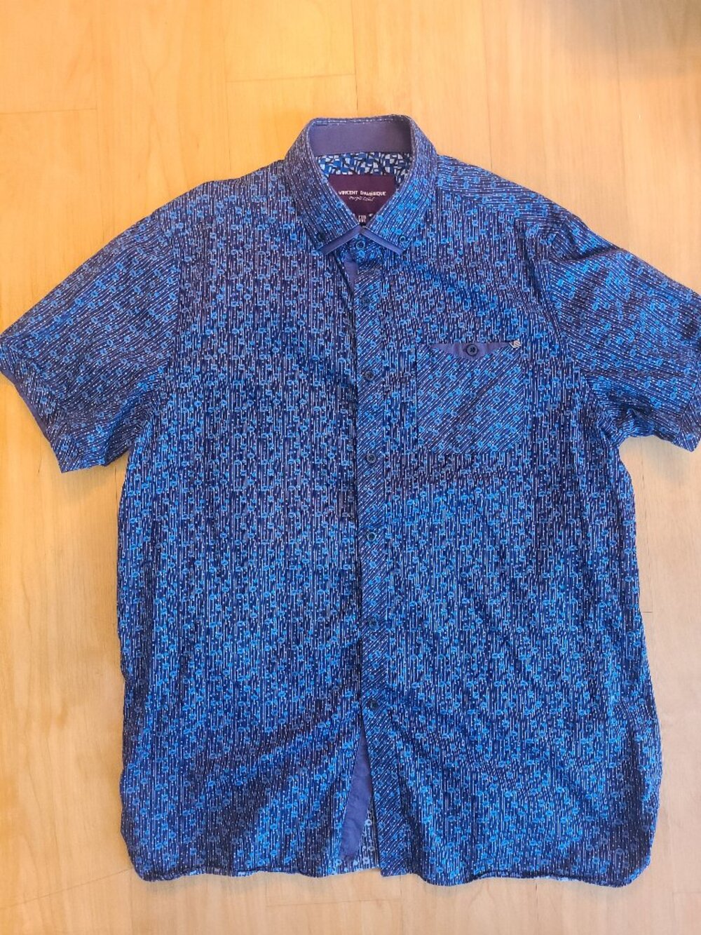 Vincent D'Amerique Mens Shirt XXL 2XL Purple Label Short Sleeve Blue Pattern